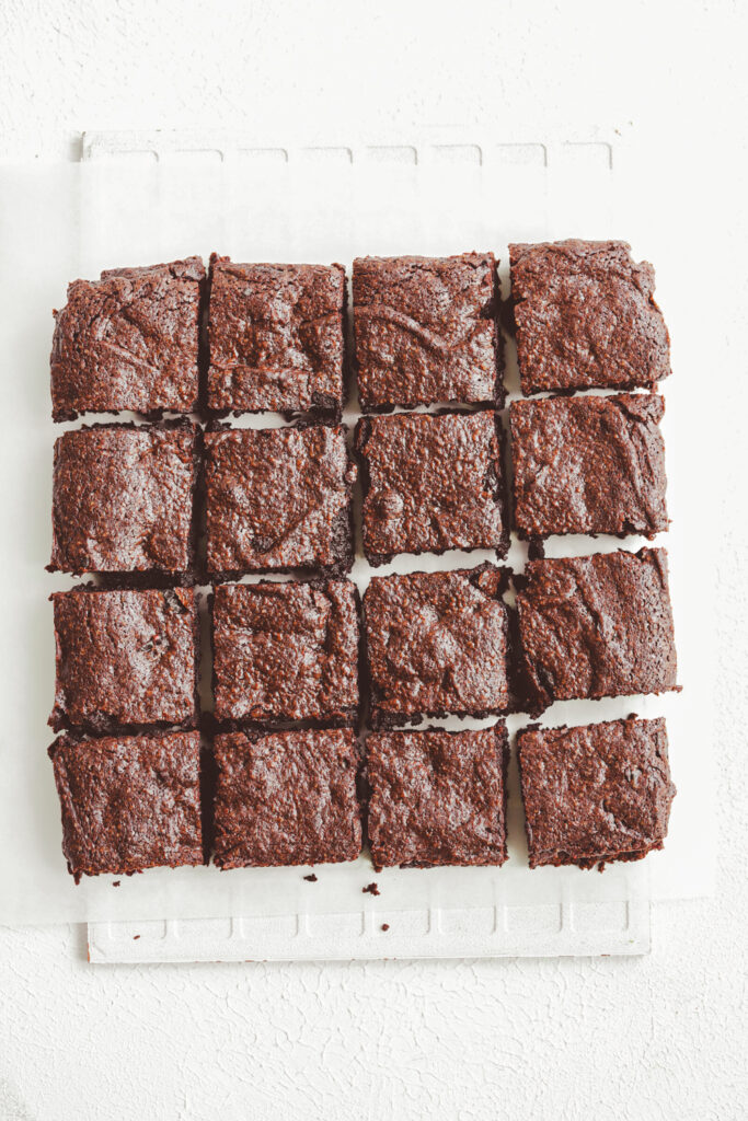Classic fudgy brownies have that iconic shiny crinkle top and the perfect fudgy center