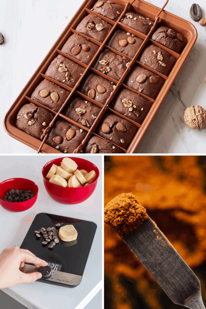 Three perfect Christmas gifts for brownie lovers: A digital kitchen scale, an offset spatula, and a metal brownie pan with slicing dividers. These precision baking tools are essential for achieving truly fudgy and consistent brownies.